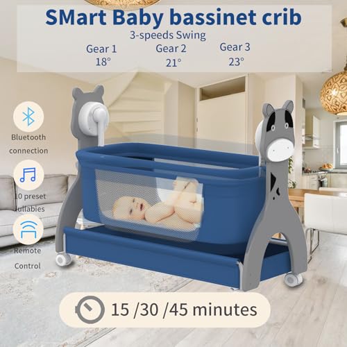 Electrical Child Bassinet: Rocking Crib with Locking Wheels, Distant-Managed Sleeper for Newborns, Transportable Cradle for Infants with 3 Swing Velocity Settings