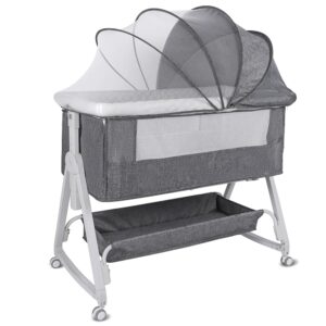 GYBest Transportable Bedside Bassinet for Infants, Adjustable Top Cradle with Storage Basket and Wheels, Child Sleeper with Protecting Options